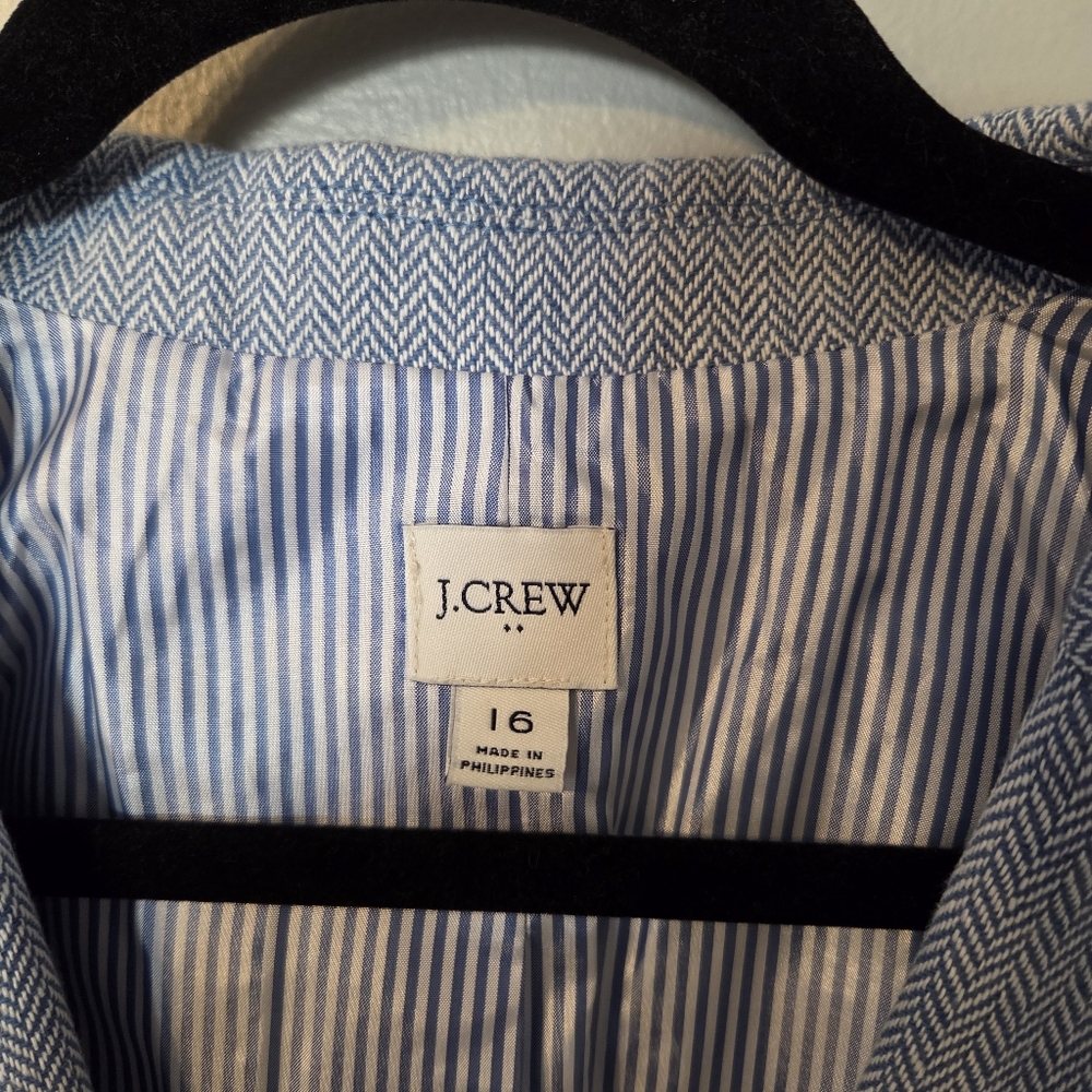 J. Crew Womens Re-Imagined Blue Herringbone Preppy Linen-Cotton Blazer Sz 16 - Picture 7 of 11